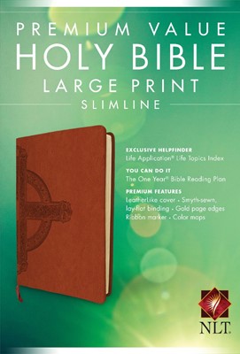 NLT Premium Value Slimline Large Print Bible: Cross Design (Imitation Leather)