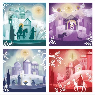 Four Picture Nativity Christmas Cards (pack of 10) (Cards)