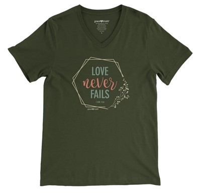 Grace & Truth Love Never Fails T-Shirt, Large (General Merchandise)