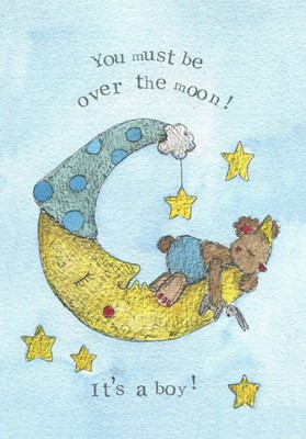 New Baby Card Over the Moon Single Card (Cards)