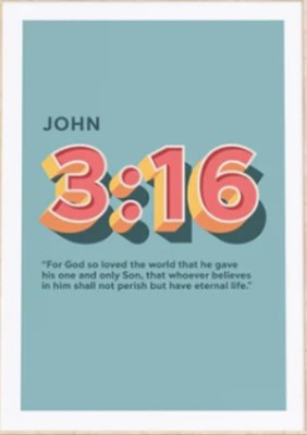 For God So Loved - John 3:16 - A3 Print (Blue) (Poster)