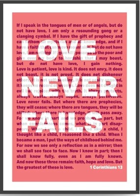 Love Never Fails - 1 Corinthians 13 - A3 Print - Coral (Poster)