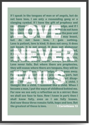 Love Never Fails - 1 Corinthians 13 - A3 Print - Green (Poster)