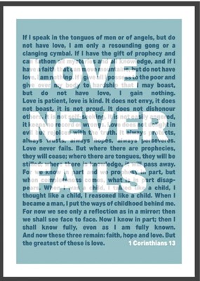 Love Never Fails - 1 Corinthians 13 - A4 Print - Blue (Poster)