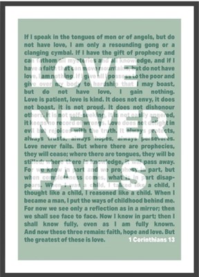Love Never Fails - 1 Corinthians 13 - A4 Print - Green (Poster)