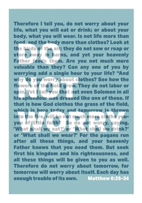 Do Not Worry - Matthew 6 - A4 Print - Blue (Poster)