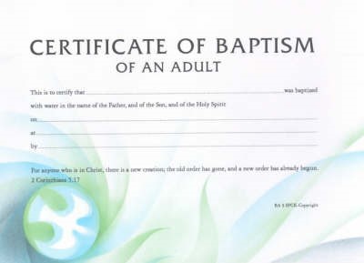 Certificate of Baptism Of An Adult  (PK 10) (Cards)