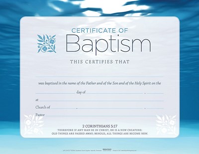 Baptism Blue Certificate (Pack of 6) (Certificate)