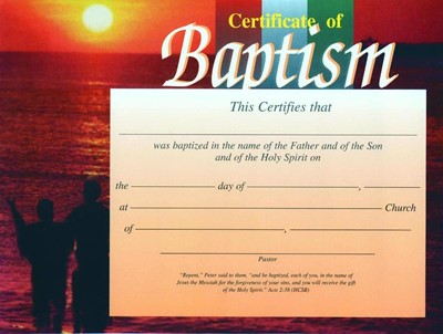 Sunset Baptism Certificate (Pack of 6) (Certificate)
