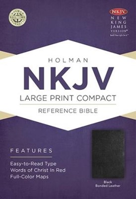 NKJV Large Print Compact Reference Bible, Black (Bonded Leather)