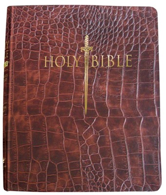 Kjver Thinline Bible/Large Print-Walnut Alligator (Bonded Leather)