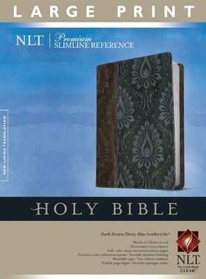 NLT Premium Slimline Reference Bible, Large Print Brown/Blue (Imitation Leather)
