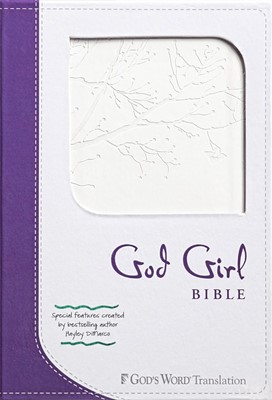 GW God Girl Bible Snow White/Deep Purple, Tree Design Durave (Leather Binding)