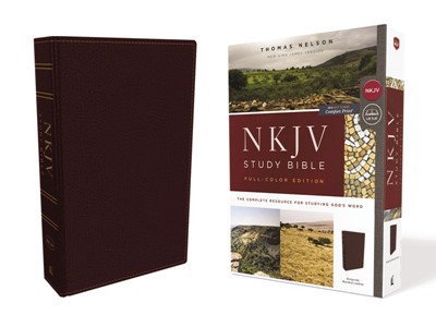 NKJV Study Bible, Burgundy, Full-Color, Red Letter Edition (Bonded Leather)