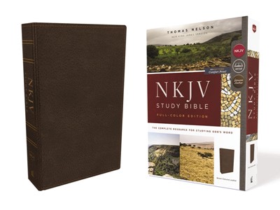 NKJV Study Bible, Brown, Full-Color, Red Letter Edition (Genuine Leather)