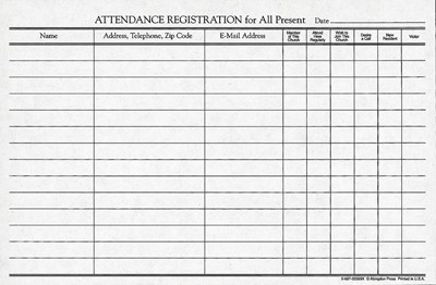 Attendance Registration Pad (Pkg of 12) (Miscellaneous Print)