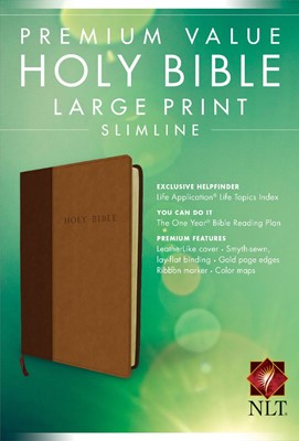 NLT Premium Value Large Print Slimline Bible, Brown/Tan (Imitation Leather)