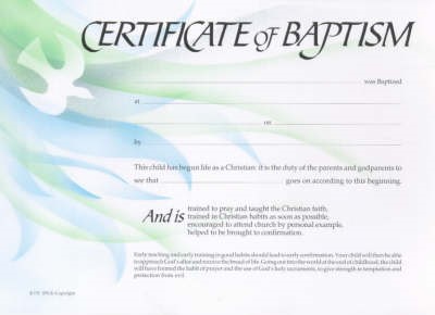 Baptism Certificate Dove (Pack of 20)