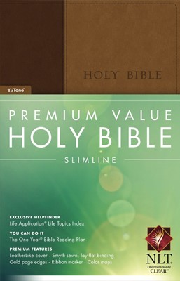NLT Premium Value Slimline Bible, Tutone Brown/Tan (Imitation Leather)