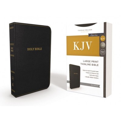 KJV Thinline Bible, Black, Large Print, Red Letter Edition (Imitation Leather)