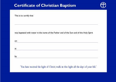 Certificate Of Christian Baptism (Pack Of 10) (Certificate)