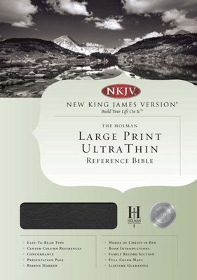 NKJV Large Print Ultrathin Reference Bible, Black (Genuine Leather)