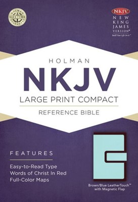 NKJV Large Print Compact Reference Bible, Brown/Blue (Imitation Leather)