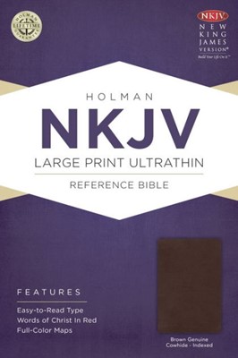 NKJV Large Print Ultrathin Reference Bible, Brown Genuine Co (Leather Binding)