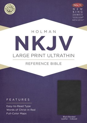 NKJV Large Print Ultrathin Reference Bible, Black (Bonded Leather)