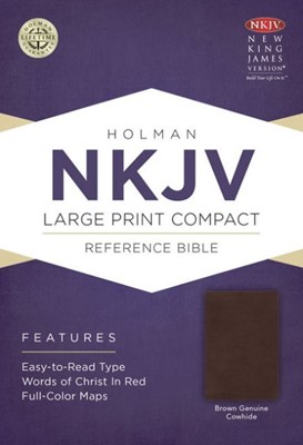 NKJV Large Print Compact Reference Bible, Brown Cowhide (Genuine Leather)