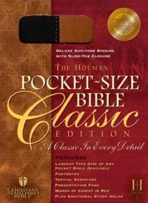 HCSB Pocket Bible Classic Duo Tone Black/Tan Slide Tab (Imitation Leather)