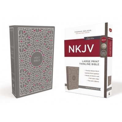 NKJV Thinline Bible, Gray/Pink, Large Print, Red Letter Ed. (Cloth-Bound)