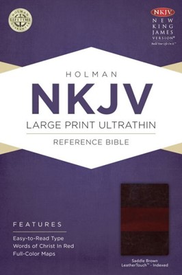 NKJV Large Print Ultrathin Reference Bible, Saddle Brown (Imitation Leather)