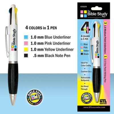 Bible Study Pen 4In1 Black/Pink/Yellow/Blue