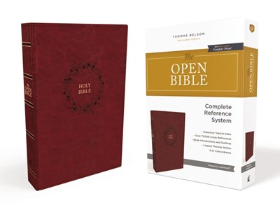 KJV Open Bible, Burgundy, Red Letter Edition, Comfort Print (Imitation Leather)