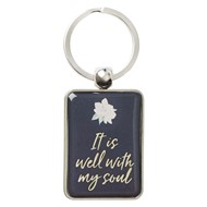 It is Well Navy Blue Metal Keyring