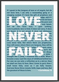 Love Never Fails - 1 Corinthians 13 - A3 Print - Blue