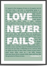 Love Never Fails - 1 Corinthians 13 - A3 Print - Green