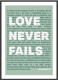 Love Never Fails - 1 Corinthians 13 - A4 Print - Green