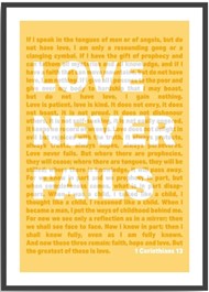 Love Never Fails - 1 Corinthians 13 - A4 Print - Yellow