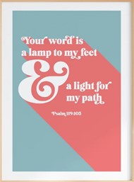 Your Word Is A Lamp To My Feet - Psalm 119 - A4 Print - Blue
