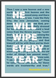 He Will Wipe Every Tear - Revelation 21 - A3 Print - Blue