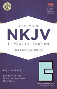 NKJV Compact Ultrathin Bible, Brown/Blue With Magnetic Flap